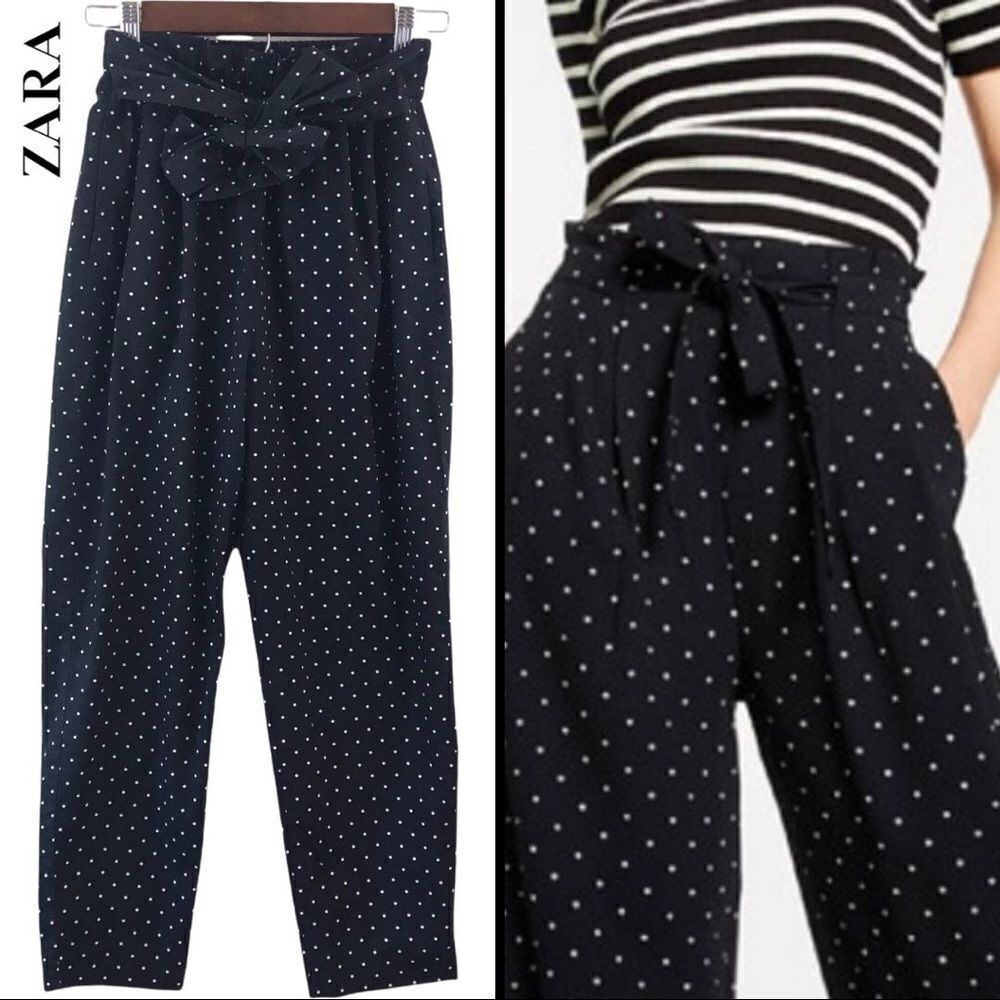 Zara paper bag b&w polka dot pants size XS